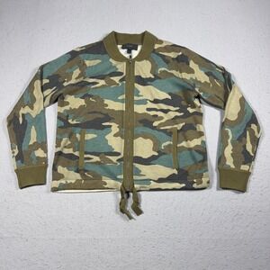 J.Crew Camo Knit Bomber Jacket Women‎ Small Full Zip Ribbed Trim Wool Blend
